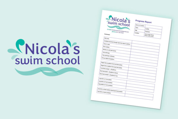 Logo and report for Nicola's swim school